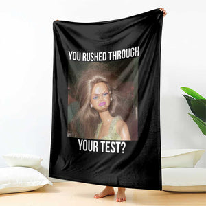 Funny Disheveled Doll Meme Testing Day Throw Blanket You Rushed Through Your Test Teacher Reaction Humor TS02 Print Your Wear