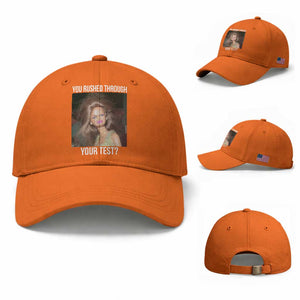 Funny Disheveled Doll Meme Testing Day Baseball Cap You Rushed Through Your Test Teacher Reaction Humor TS02 Baseball Cap Universal Fit Orange Print Your Wear