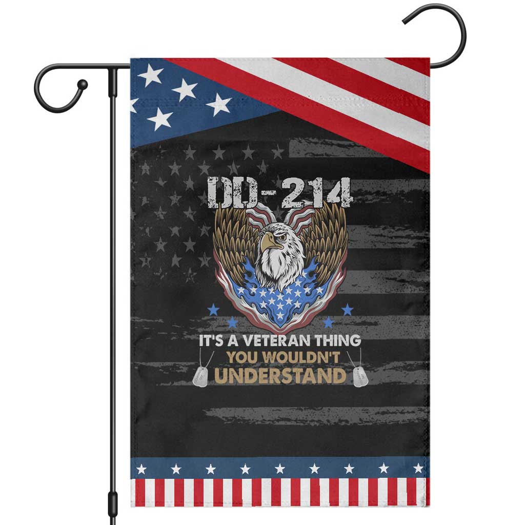 DD-214 Its A Veteran Thing You Wouldnt Understand Patriotic Garden Flag American Eagle Military Pride Graphic TS02 Distressed Black Blue Print Your Wear
