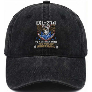 DD-214 Its A Veteran Thing You Wouldnt Understand Washed Cotton Baseball Cap Patriotic American Eagle Military Pride Graphic TS02 Print Your Wear
