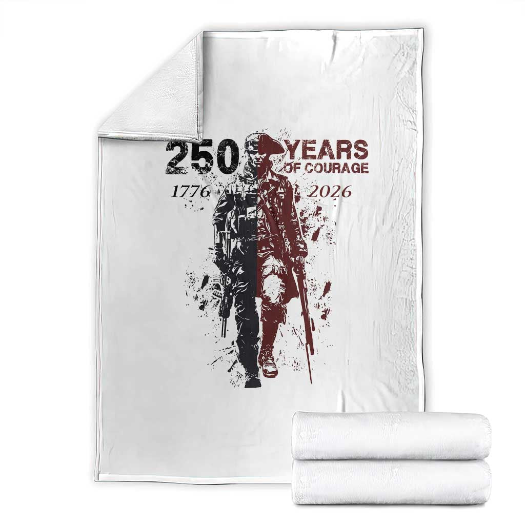 250 Years of Courage Commemorative Patriotic Soldier Throw Blanket American Revolution to Modern Military 1776 to 2026 Semiquincentennial TS02 White Print Your Wear