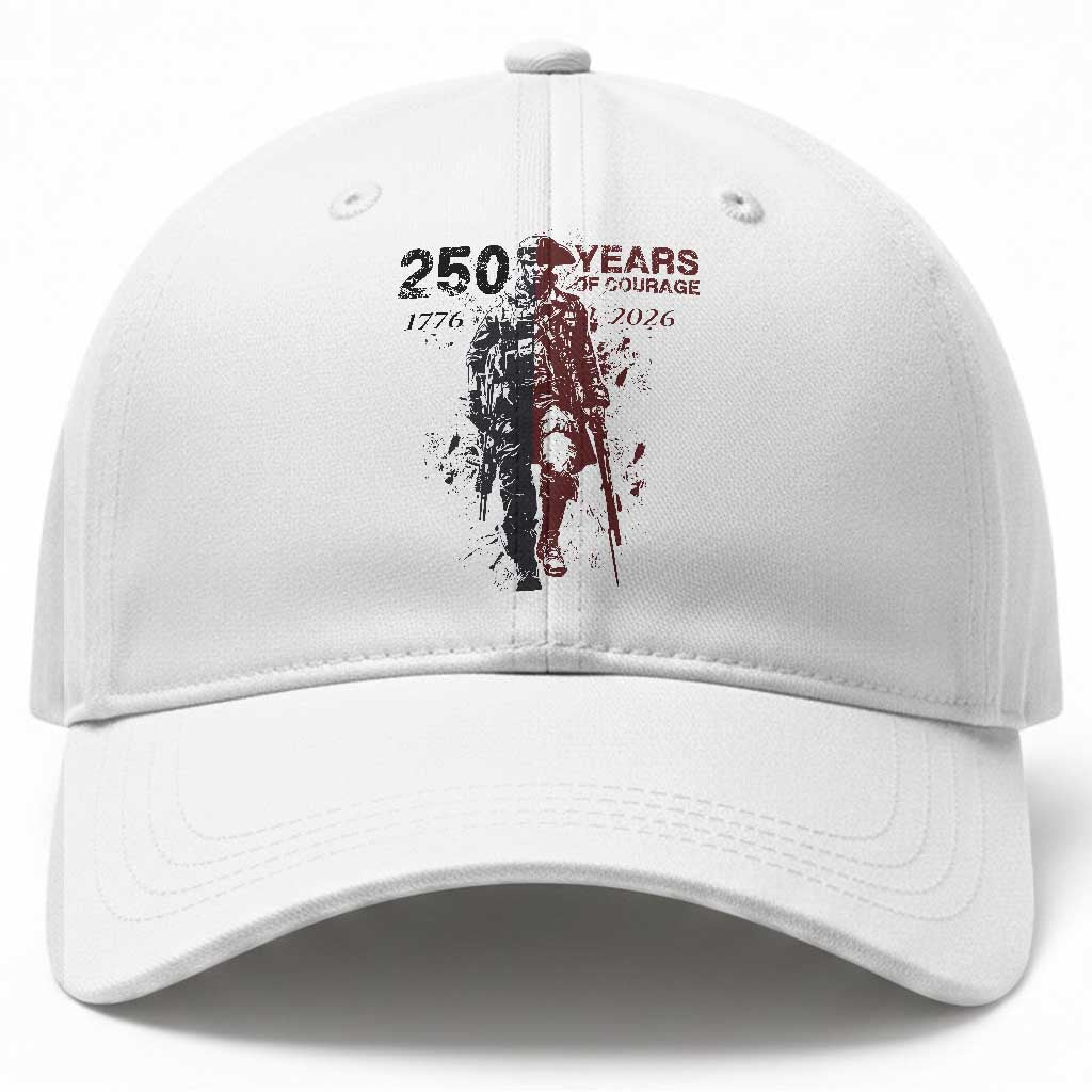 250 Years of Courage Commemorative Patriotic Soldier Baseball Cap American Revolution to Modern Military 1776 to 2026 Semiquincentennial TS02 Print Your Wear