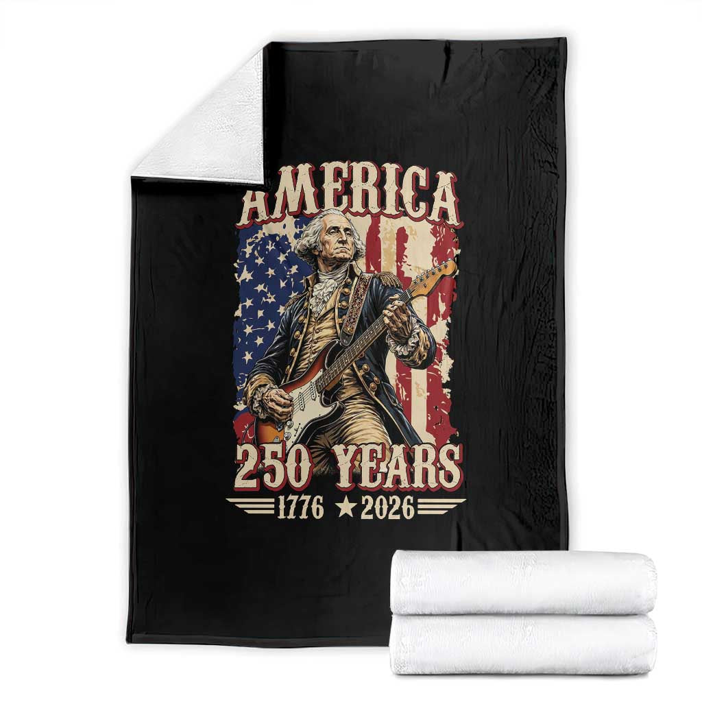 America 250 Years George Washington Rock Star Throw Blanket Funny Electric Guitar Player Vintage American Flag 1776 to 2026 Semiquincentennial TS02 Black Print Your Wear