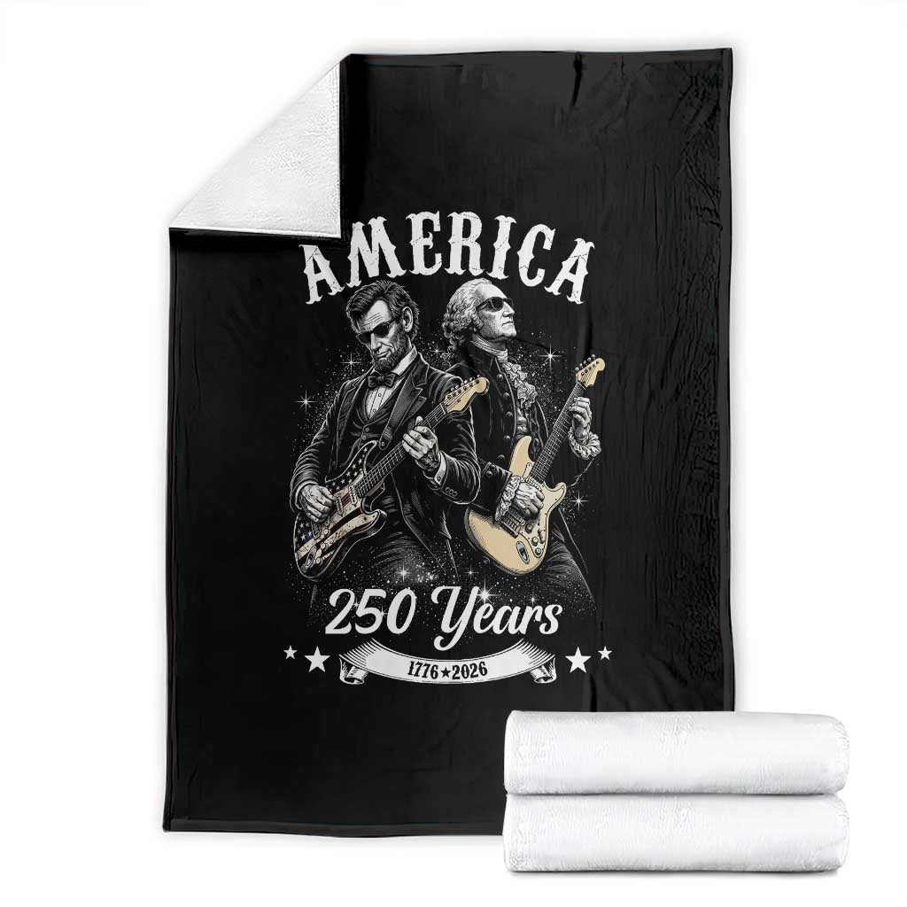 America 250 Years Abraham Lincoln and George Washington Rock Concert Throw Blanket Presidents Jamming Electric Guitars 1776 to 2026 Semiquincentennial TS02 Black Print Your Wear