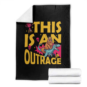 This Is An Outrage Sassy Cat Riding Raptor Dinosaur Throw Blanket Retro Pop Art Graphic TS02 Black Print Your Wear
