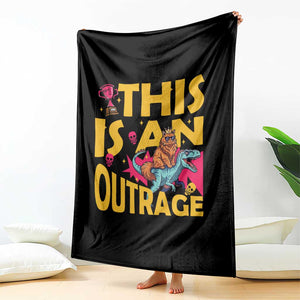 This Is An Outrage Sassy Cat Riding Raptor Dinosaur Throw Blanket Retro Pop Art Graphic TS02 Print Your Wear