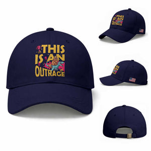 This Is An Outrage Sassy Cat Riding Raptor Dinosaur Baseball Cap Retro Pop Art Graphic TS02 Baseball Cap Universal Fit Dark Blue Print Your Wear