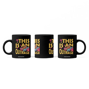This Is An Outrage Sassy Cat Riding Raptor Dinosaur Coffee Mug Retro Pop Art Graphic TS02 Print Your Wear