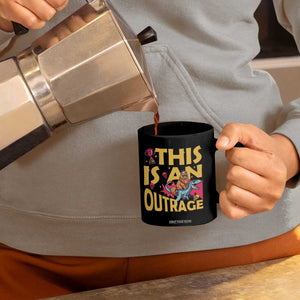 This Is An Outrage Sassy Cat Riding Raptor Dinosaur Coffee Mug Retro Pop Art Graphic TS02 Print Your Wear