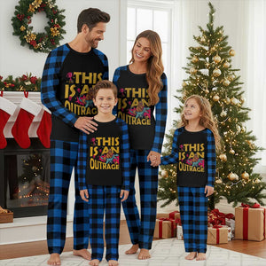 This Is An Outrage Sassy Cat Riding Raptor Dinosaur Plaid Pajama Set Retro Pop Art Graphic TS02 Blue Plaid Print Your Wear