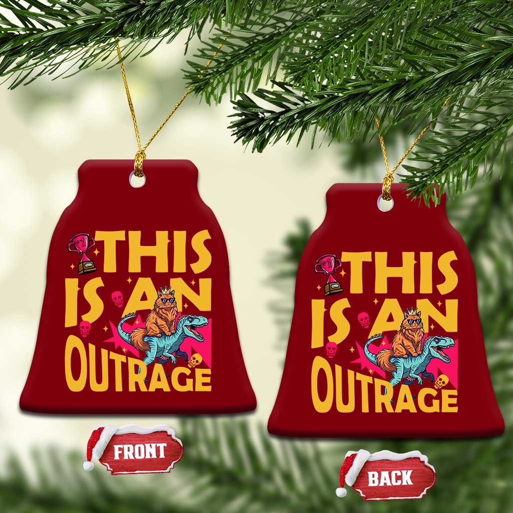This Is An Outrage Sassy Cat Riding Raptor Dinosaur Ceramic Ornament Retro Pop Art Graphic TS02 Print Your Wear