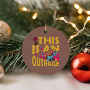 This Is An Outrage Sassy Cat Riding Raptor Dinosaur Ceramic Ornament Retro Pop Art Graphic TS02 1pc Mocha Print Your Wear