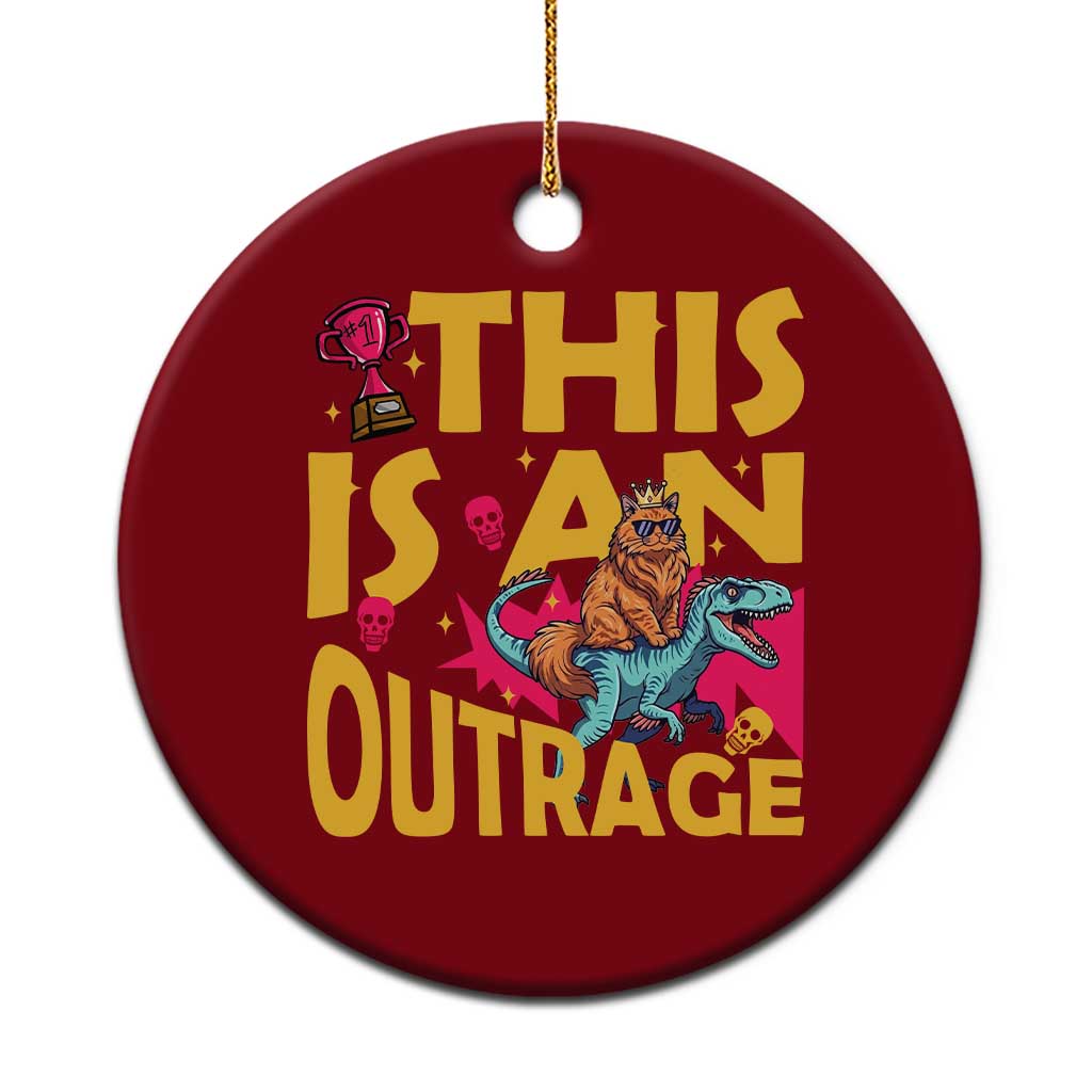This Is An Outrage Sassy Cat Riding Raptor Dinosaur Ceramic Ornament Retro Pop Art Graphic TS02 1pc Red Print Your Wear