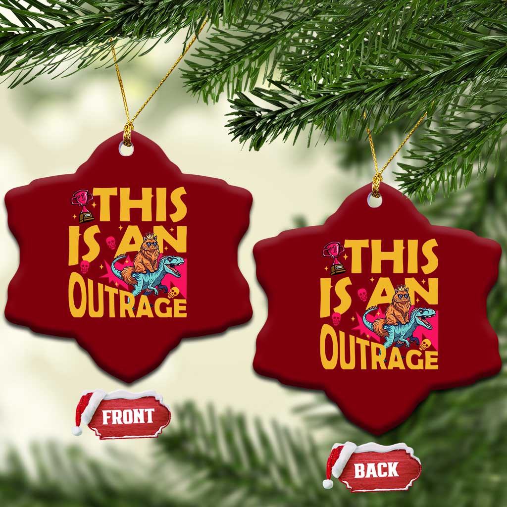 This Is An Outrage Sassy Cat Riding Raptor Dinosaur Ceramic Ornament Retro Pop Art Graphic TS02 Print Your Wear