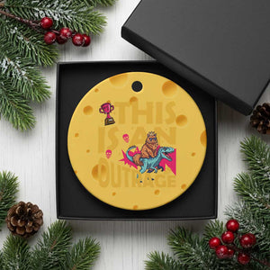 This Is An Outrage Sassy Cat Riding Raptor Dinosaur Ceramic Ornament Retro Pop Art Graphic TS02 1pc Yellow Cheese Print Your Wear