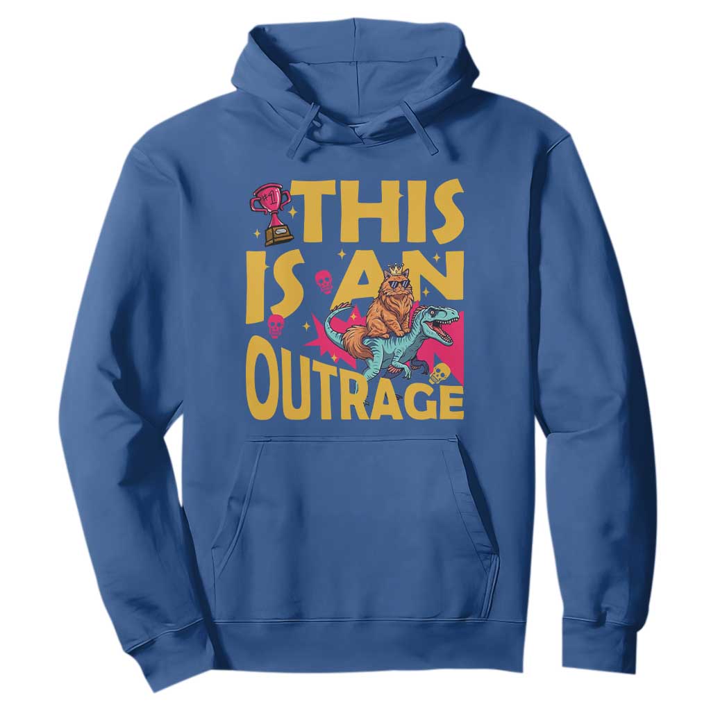 This Is An Outrage Sassy Cat Riding Raptor Dinosaur Hoodie Retro Pop Art Graphic TS02 Royal Blue Print Your Wear