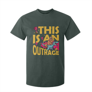 This Is An Outrage Sassy Cat Riding Raptor Dinosaur T Shirt For Kid Retro Pop Art Graphic TS02 Dark Forest Green Print Your Wear