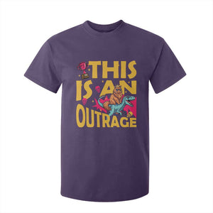 This Is An Outrage Sassy Cat Riding Raptor Dinosaur T Shirt For Kid Retro Pop Art Graphic TS02 Purple Print Your Wear