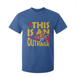 This Is An Outrage Sassy Cat Riding Raptor Dinosaur T Shirt For Kid Retro Pop Art Graphic TS02 Royal Blue Print Your Wear