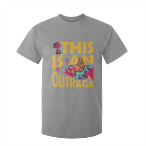 This Is An Outrage Sassy Cat Riding Raptor Dinosaur T Shirt For Kid Retro Pop Art Graphic TS02 Sport Gray Print Your Wear