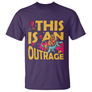 This Is An Outrage Sassy Cat Riding Raptor Dinosaur T Shirt Retro Pop Art Graphic TS02 Purple Print Your Wear