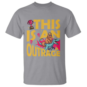This Is An Outrage Sassy Cat Riding Raptor Dinosaur T Shirt Retro Pop Art Graphic TS02 Sport Gray Print Your Wear