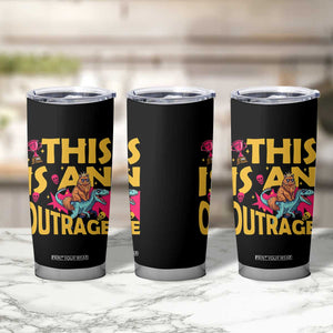 This Is An Outrage Sassy Cat Riding Raptor Dinosaur Tumbler Cup Retro Pop Art Graphic TS02 Print Your Wear
