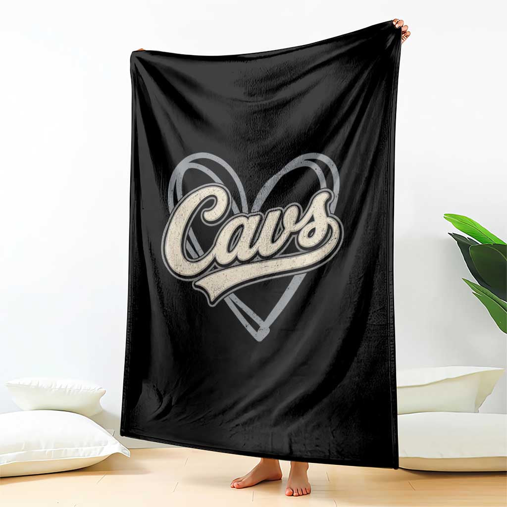 Vintage Cavs Name Script Heart Throw Blanket for Sports Fan TS02 Print Your Wear