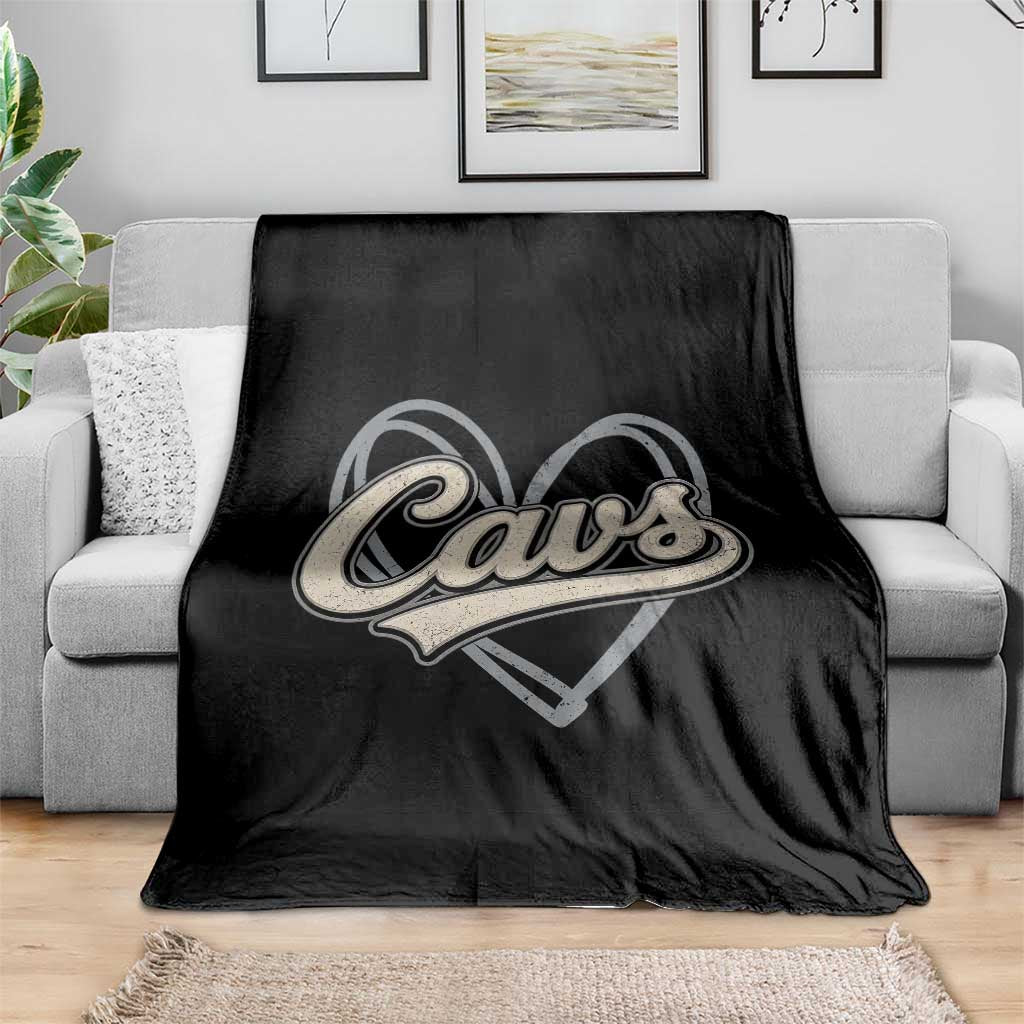 Vintage Cavs Name Script Heart Throw Blanket for Sports Fan TS02 Print Your Wear
