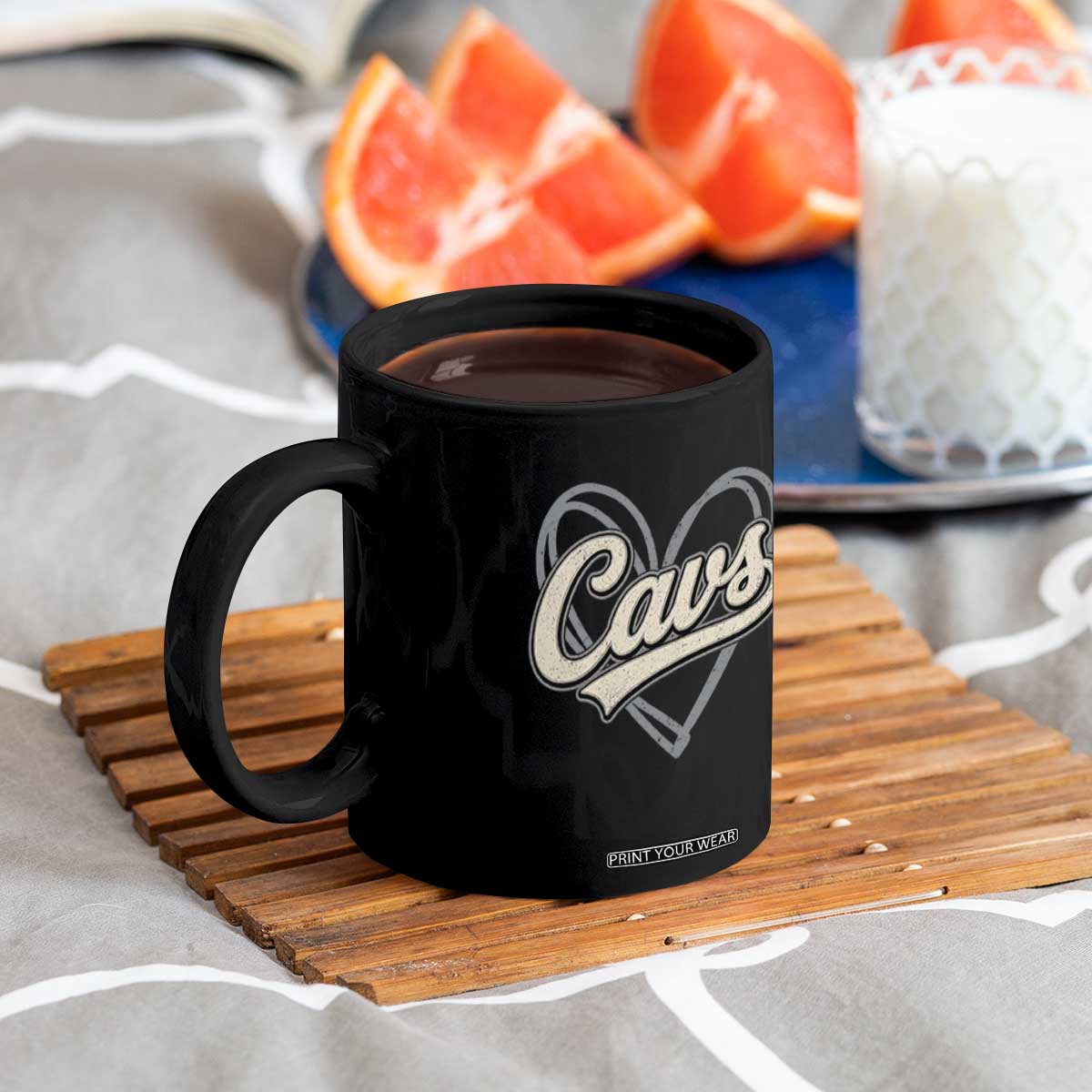 Vintage Cavs Name Script Heart Coffee Mug for Sports Fan TS02 Print Your Wear