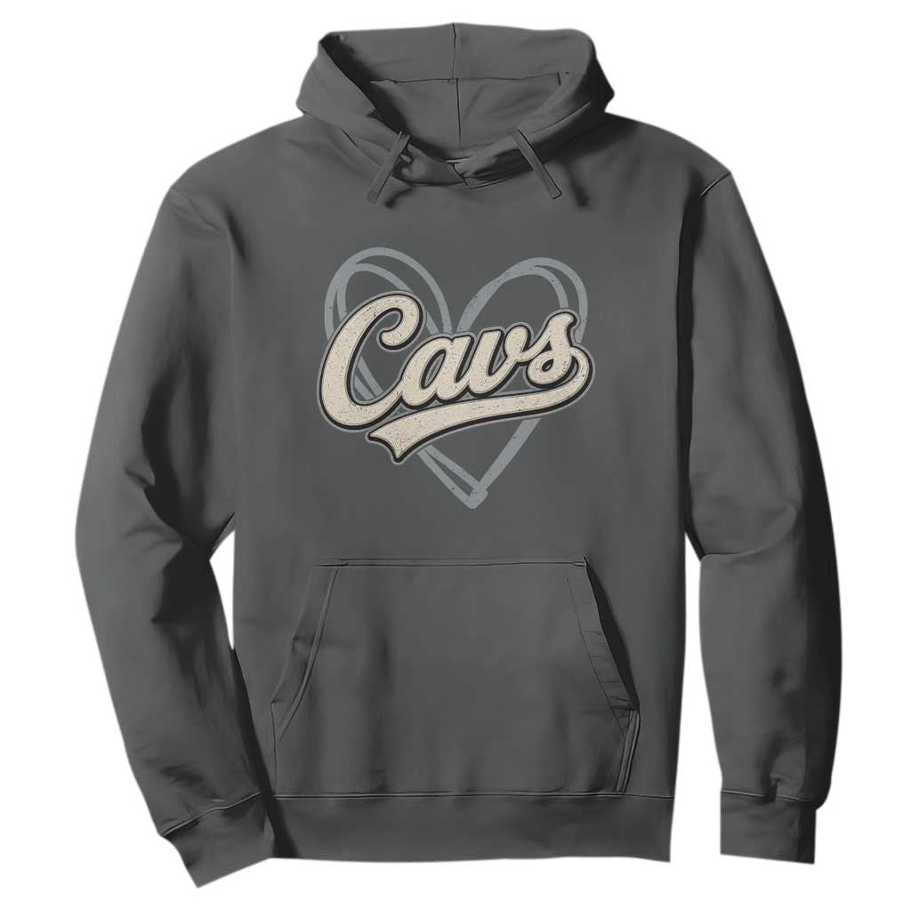 Vintage Cavs Name Script Heart Hoodie for Sports Fan TS02 Dark Heather Print Your Wear