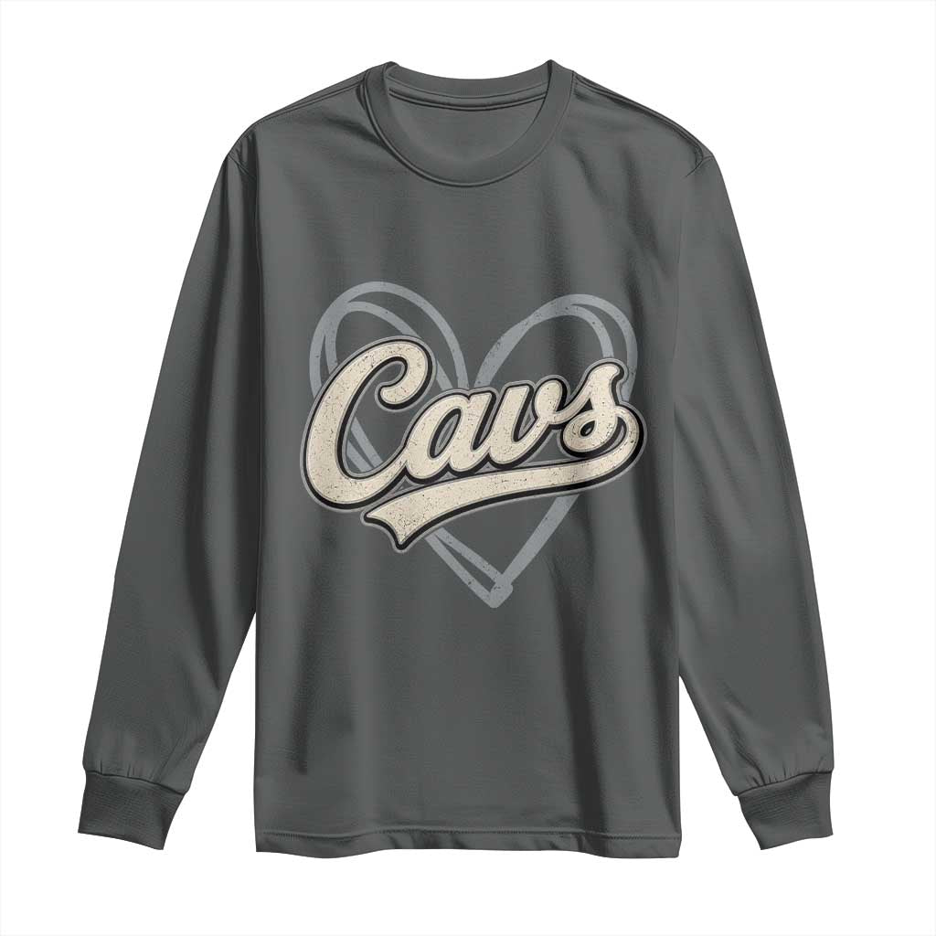Vintage Cavs Name Script Heart Long Sleeve Shirt for Sports Fan TS02 Dark Heather Print Your Wear
