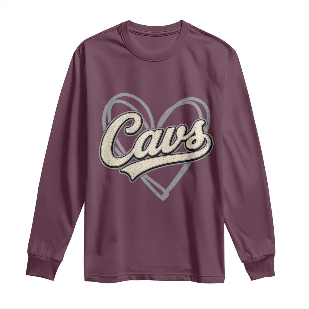 Vintage Cavs Name Script Heart Long Sleeve Shirt for Sports Fan TS02 Maroon Print Your Wear