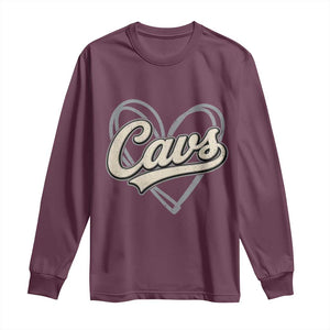 Vintage Cavs Name Script Heart Long Sleeve Shirt for Sports Fan TS02 Maroon Print Your Wear