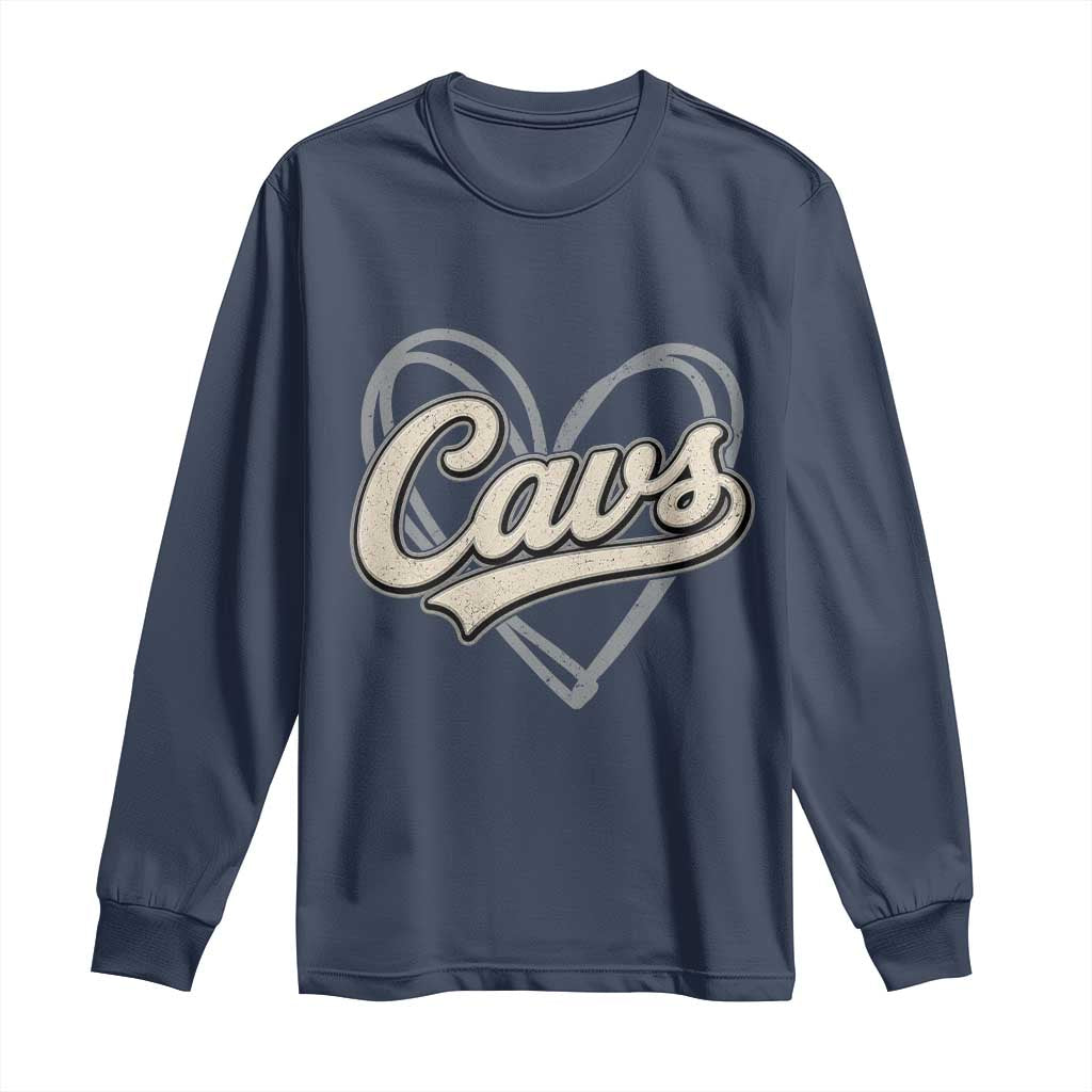 Vintage Cavs Name Script Heart Long Sleeve Shirt for Sports Fan TS02 Navy Print Your Wear