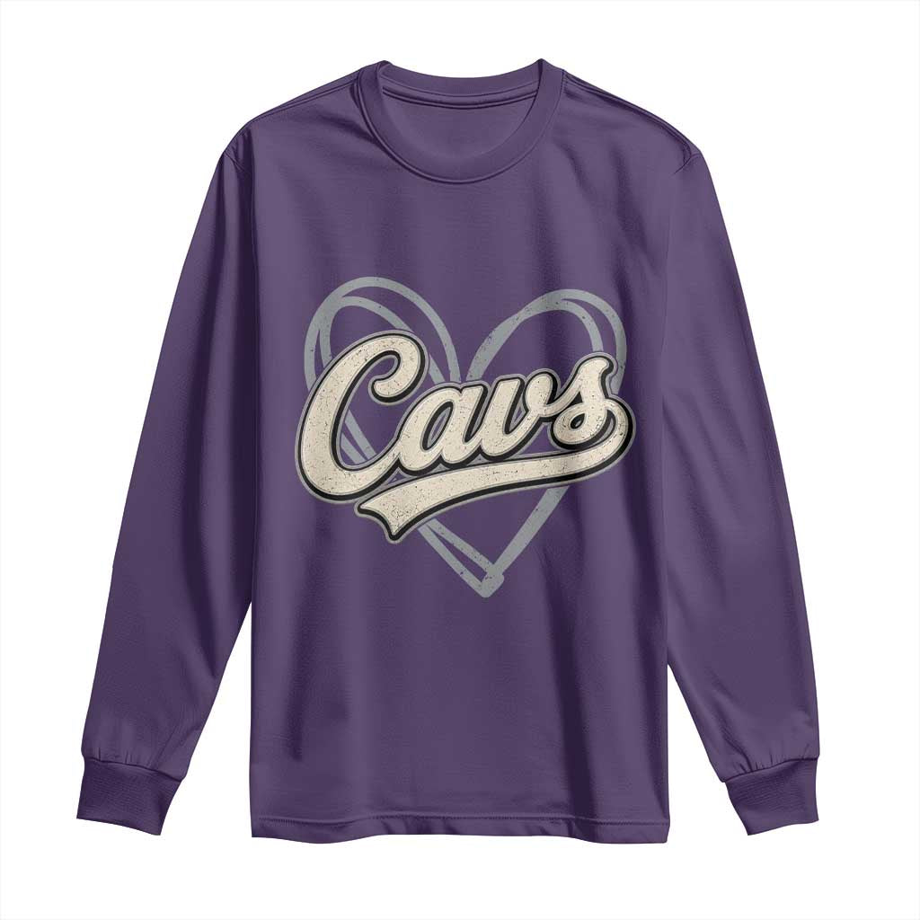Vintage Cavs Name Script Heart Long Sleeve Shirt for Sports Fan TS02 Purple Print Your Wear