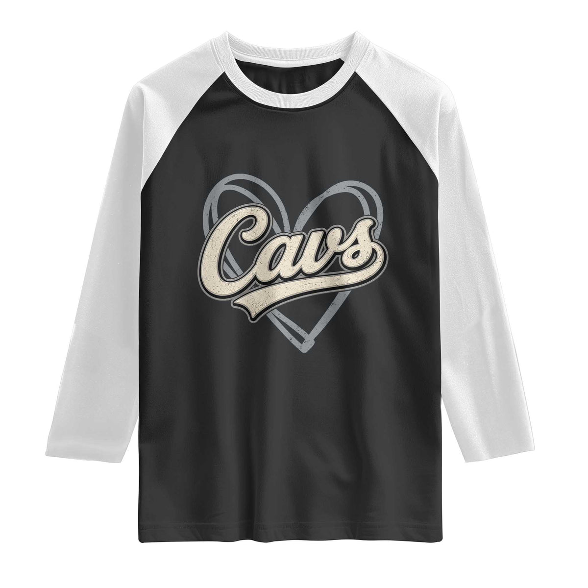 Vintage Cavs Name Script Heart Raglan Shirt for Sports Fan TS02 Black White Print Your Wear