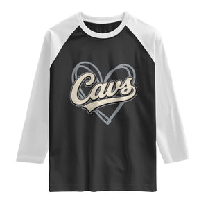 Vintage Cavs Name Script Heart Raglan Shirt for Sports Fan TS02 Black White Print Your Wear