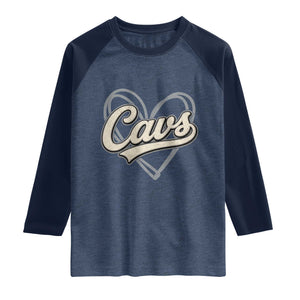 Vintage Cavs Name Script Heart Raglan Shirt for Sports Fan TS02 Heather Denim Navy Print Your Wear