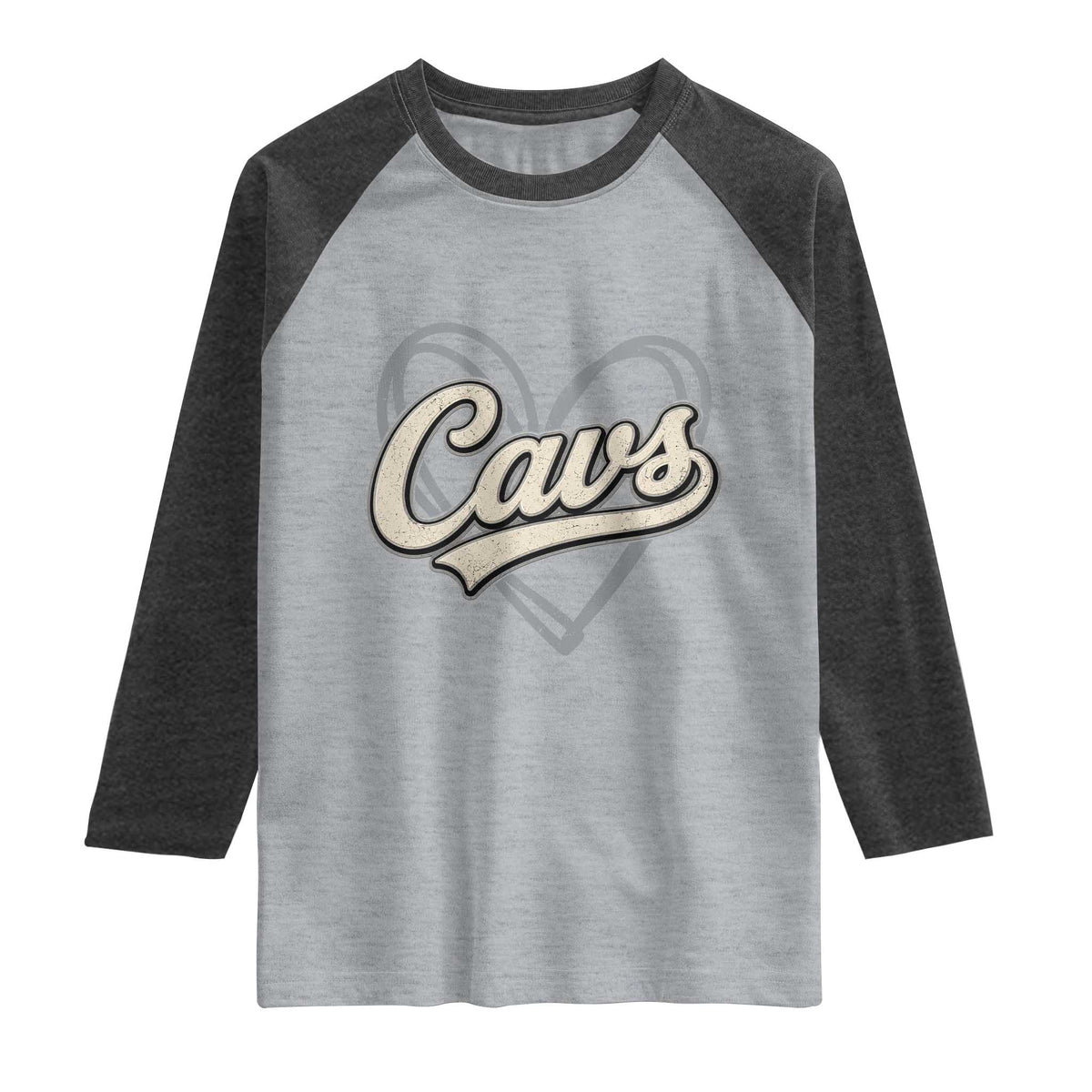 Vintage Cavs Name Script Heart Raglan Shirt for Sports Fan TS02 Heather Gray Heather Charcoal Print Your Wear