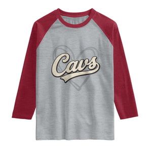 Vintage Cavs Name Script Heart Raglan Shirt for Sports Fan TS02 Heather Gray Heather Red Print Your Wear