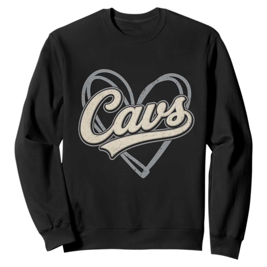 Vintage Cavs Name Script Heart Sweatshirt for Sports Fan TS02 Black Print Your Wear