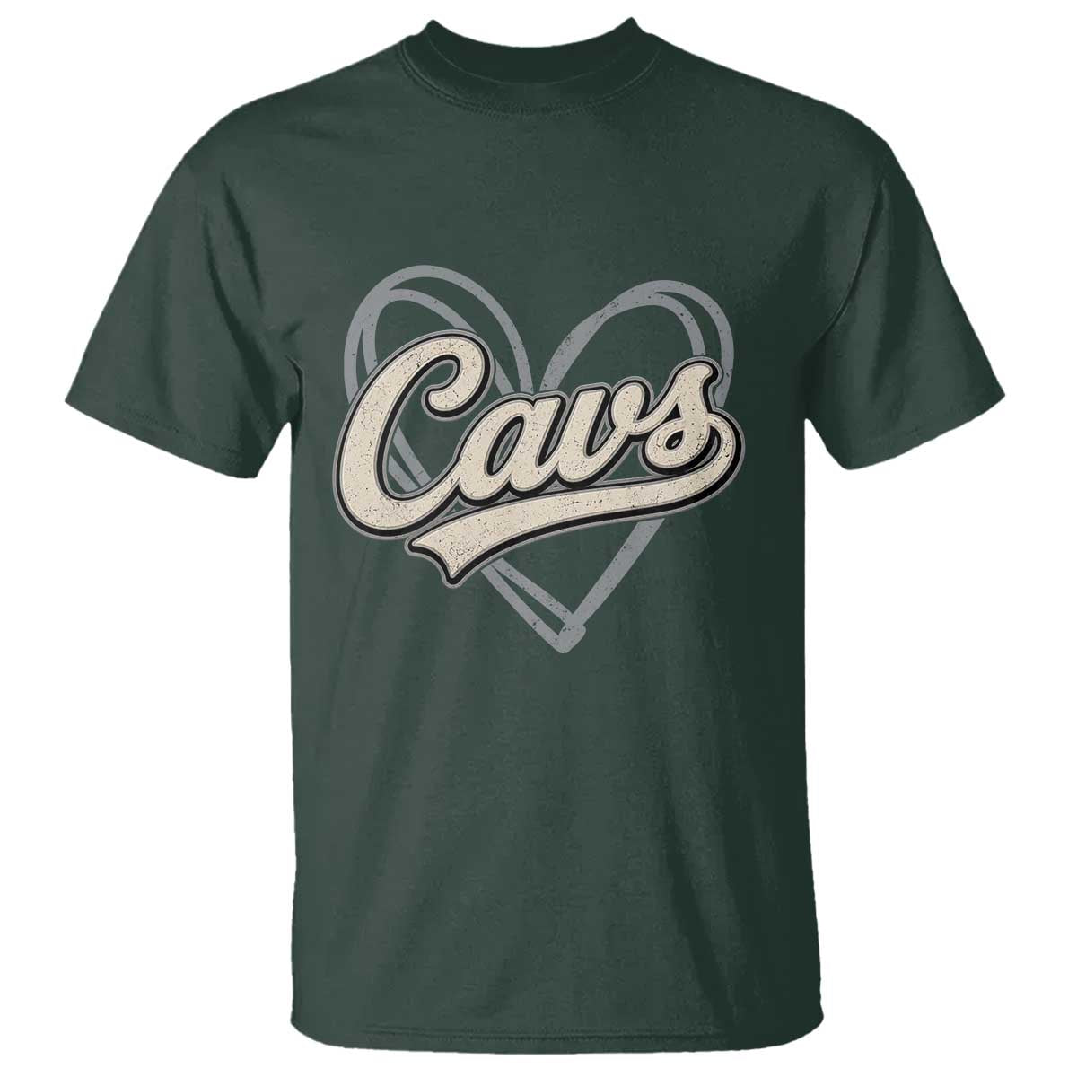 Vintage Cavs Name Script Heart T Shirt for Sports Fan TS02 Dark Forest Green Print Your Wear