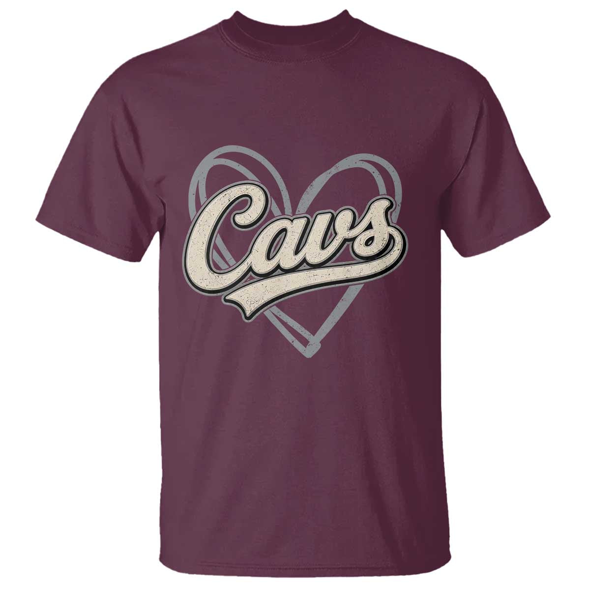 Vintage Cavs Name Script Heart T Shirt for Sports Fan TS02 Maroon Print Your Wear