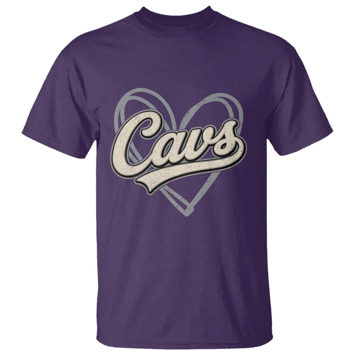 Vintage Cavs Name Script Heart T Shirt for Sports Fan TS02 Purple Print Your Wear