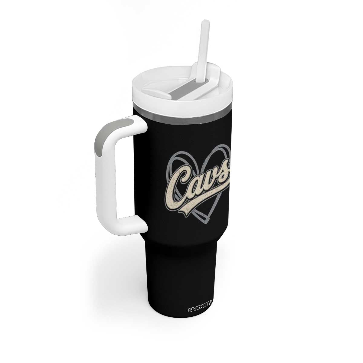 Vintage Cavs Name Script Heart Tumbler With Handle for Sports Fan TS02 Print Your Wear