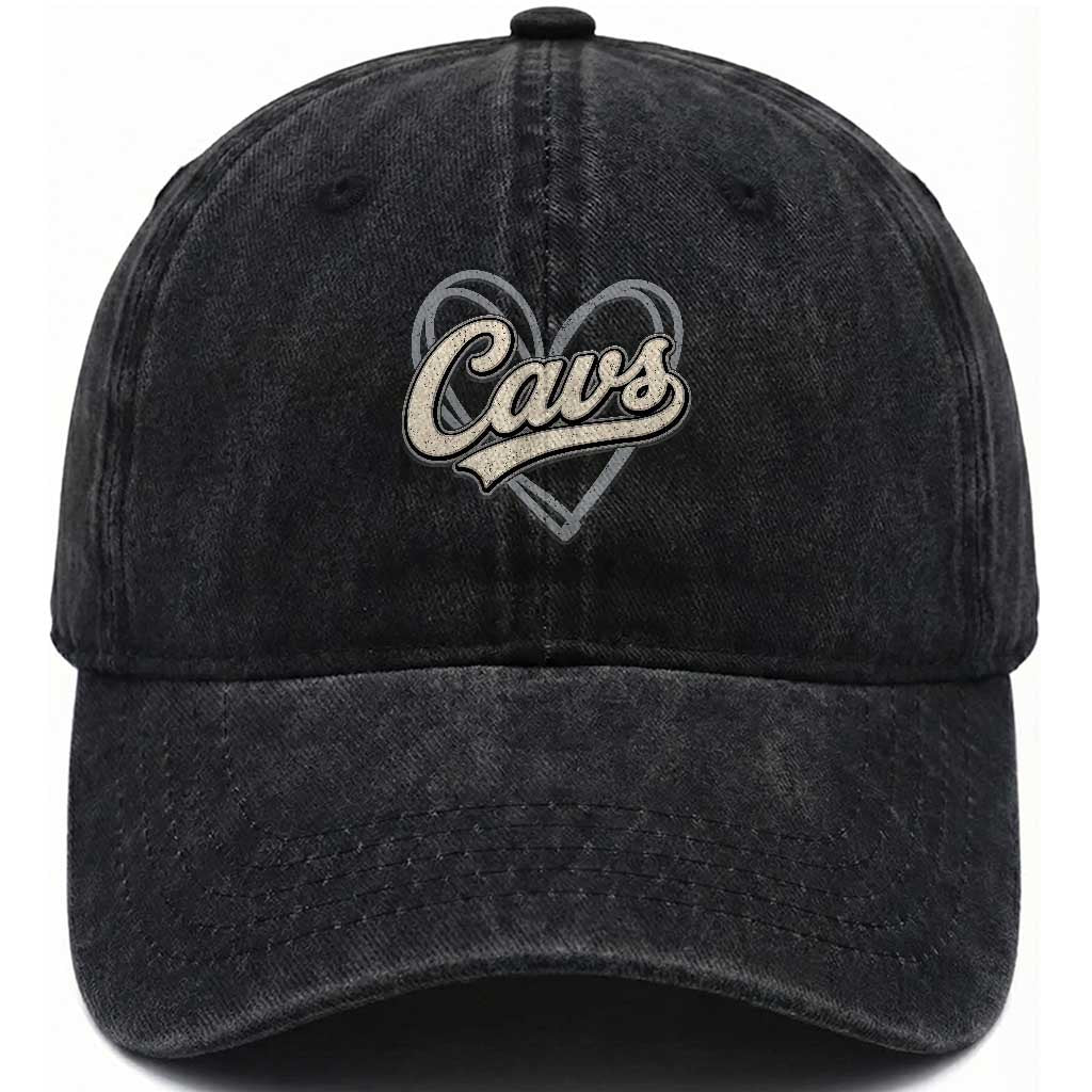 Vintage Cavs Name Script Heart Washed Cotton Baseball Cap for Sports Fan TS02 Print Your Wear