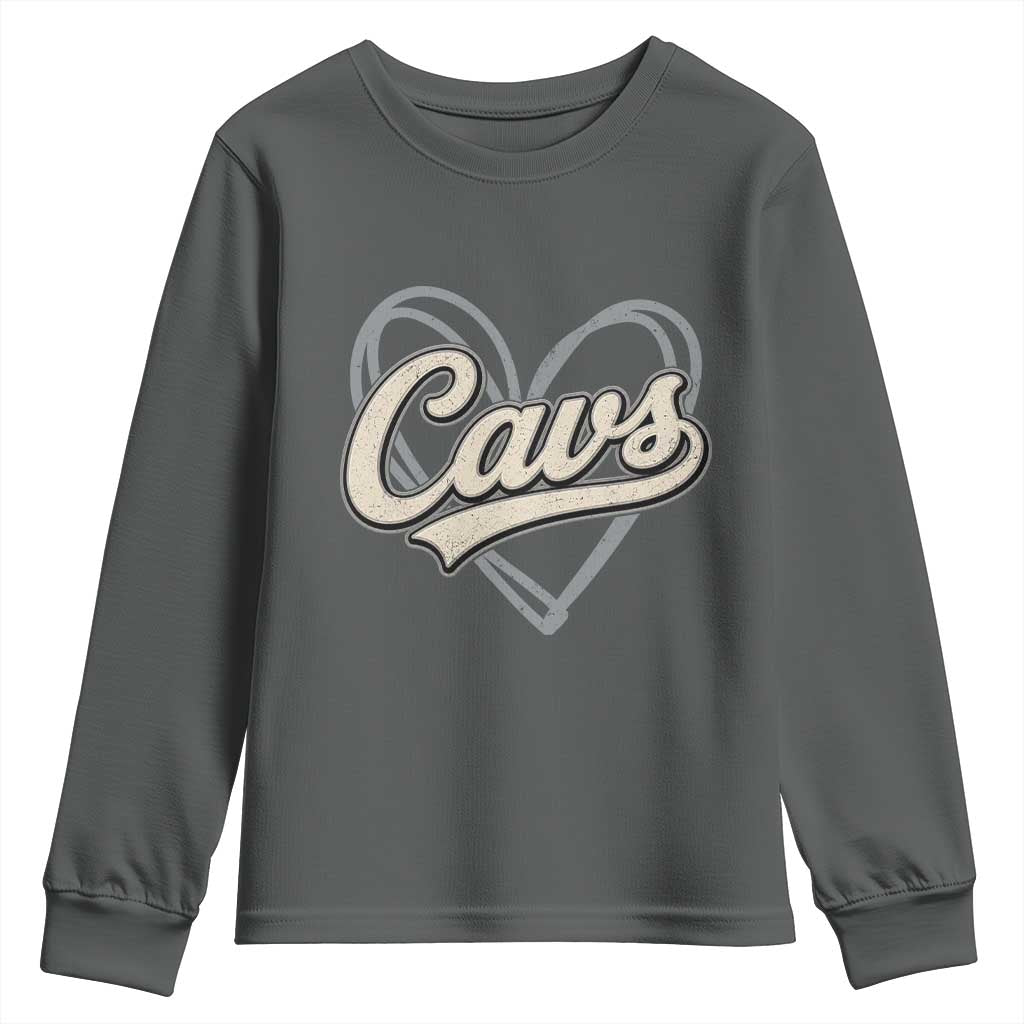 Vintage Cavs Name Script Heart Youth Sweatshirt for Sports Fan TS02 Dark Heather Print Your Wear