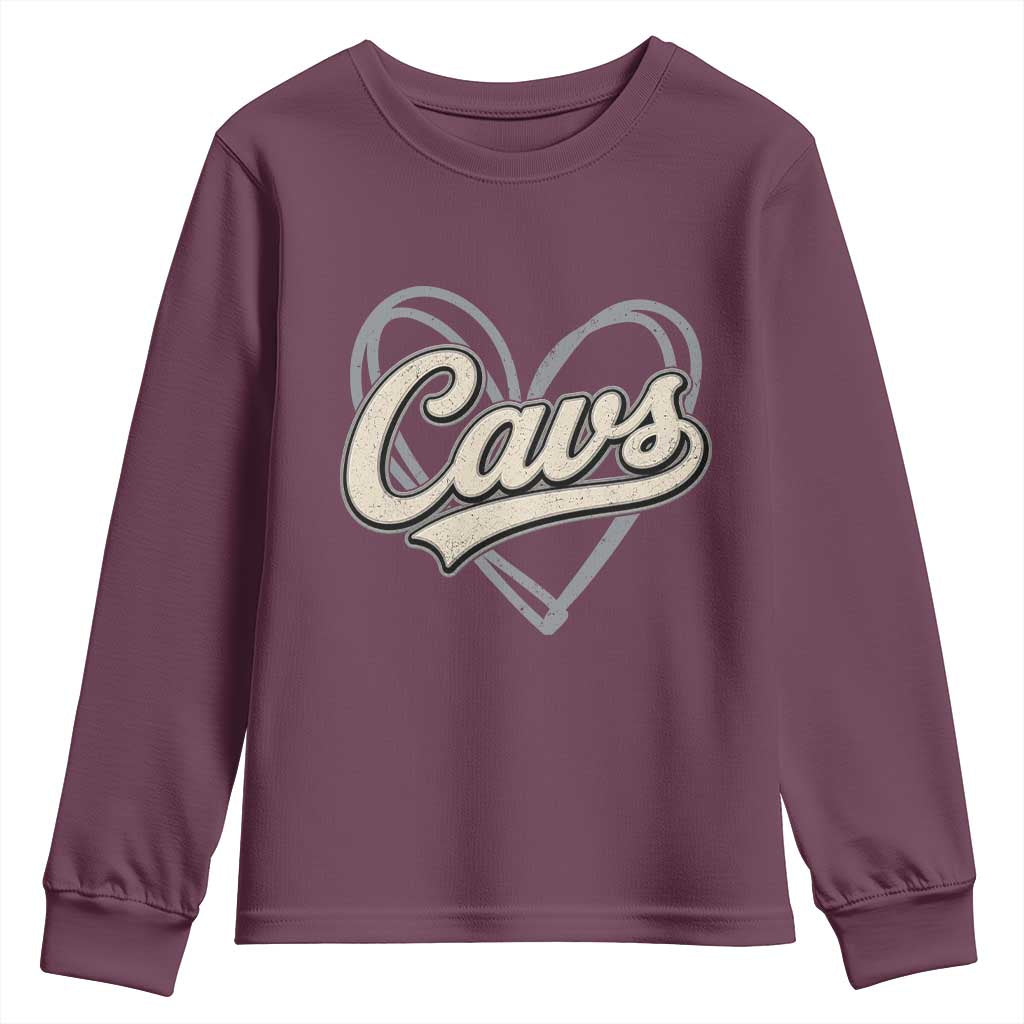 Vintage Cavs Name Script Heart Youth Sweatshirt for Sports Fan TS02 Maroon Print Your Wear