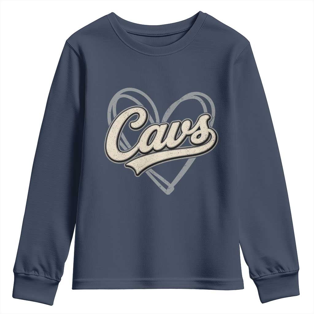 Vintage Cavs Name Script Heart Youth Sweatshirt for Sports Fan TS02 Navy Print Your Wear